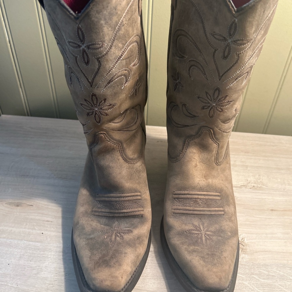 Ariat Taupe Embroidered Distressed Western Boots - Picture 2 of 3